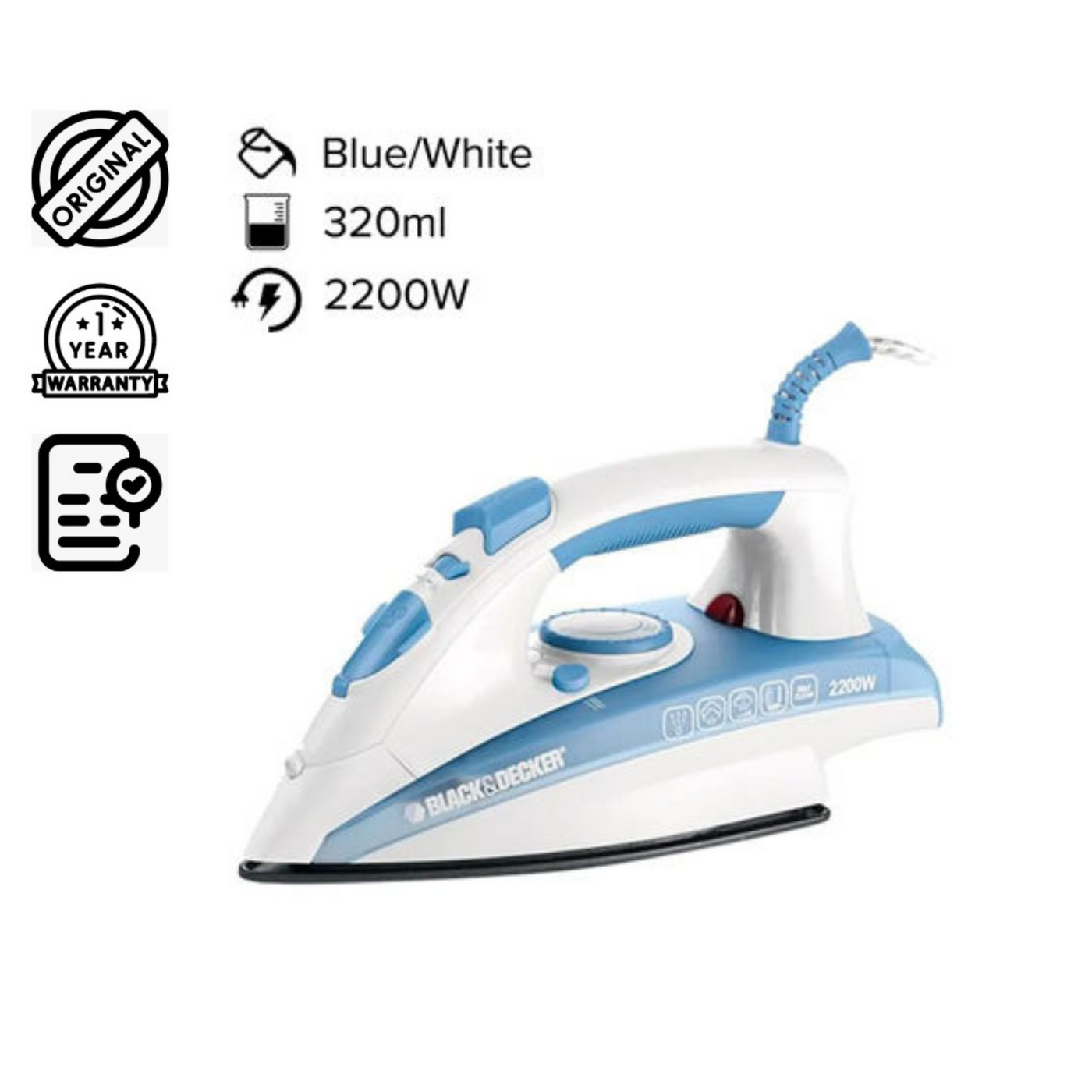 2200w Steam Iron With Non-stick Soleplate And Spray Function