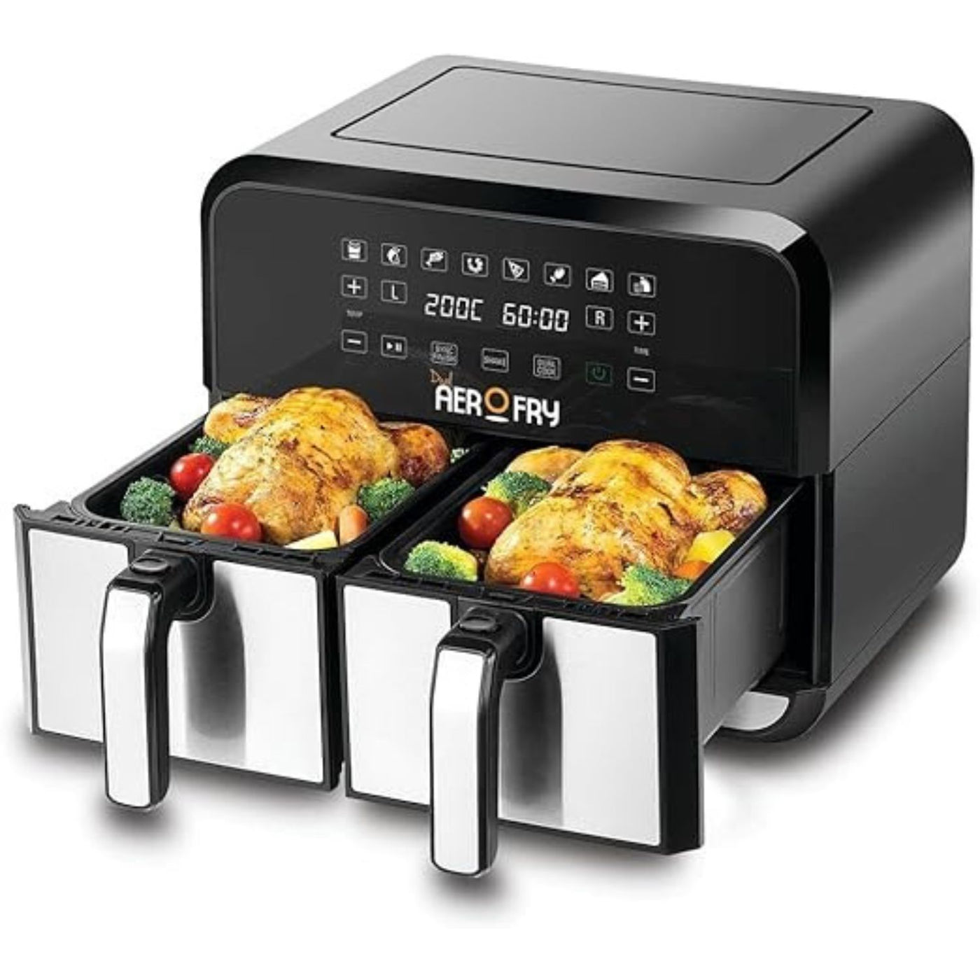 Digital Dual Zone Air Fryer 1700W 4L+4L Capacity With Rapid Hot Air Circulation For Frying, Grilling, Broiling, Roasting, and Baking