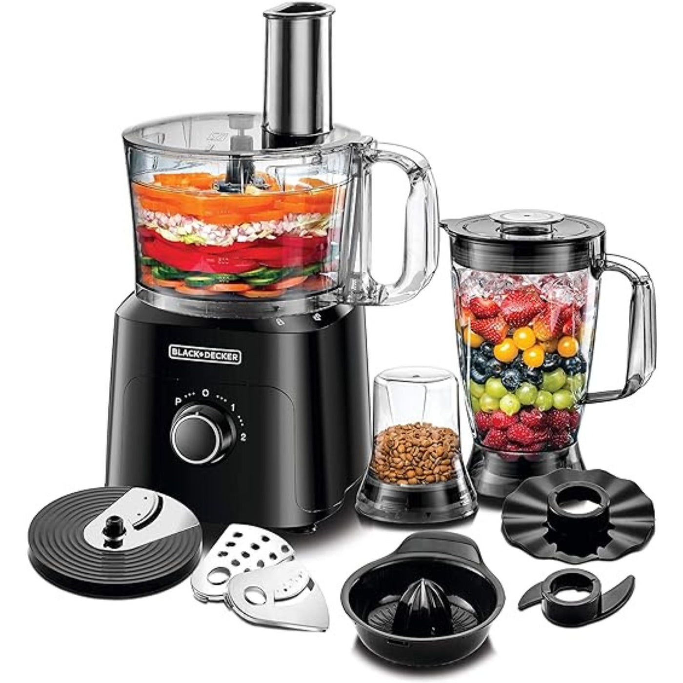 750W 5-in-1 34 Functions Food Processor, Black