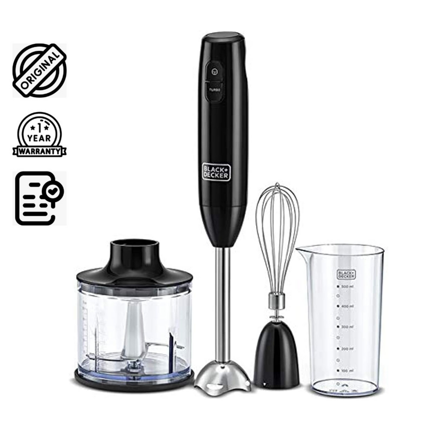 Brown Box 600W 3-in-1 Hand Blender with Chopper, Black