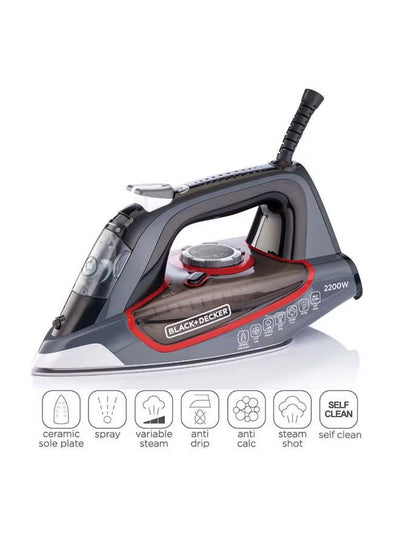 BLACK+DECKER 2200W 90g/min Steam Steam Iron With 380ml Capacity, Ceramic Coated Soleplate with Anti Calc Anti Drip, Self Clean and Auto Shutoff, Removes Stubborn Creases X2050-B5