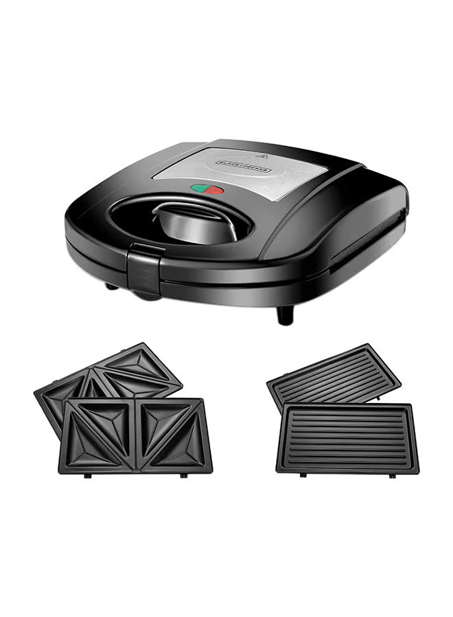 Sandwich & Grill Maker Non-Stick 2-in-1 Interchangeable Sandwich and Grill Maker With Indicator and Ready to Cook Lights 2 Years Warranty 780.0 W TS2120-B5 Black and Sliver