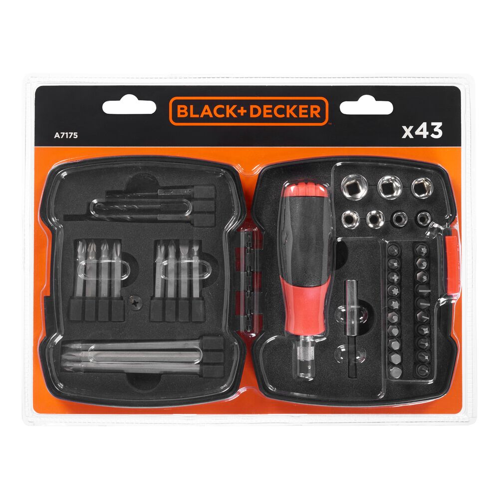 Brown Box Black & Decker 43 Pieces Ratchet Screwdriver Socket Set, Black, A7175-Xj