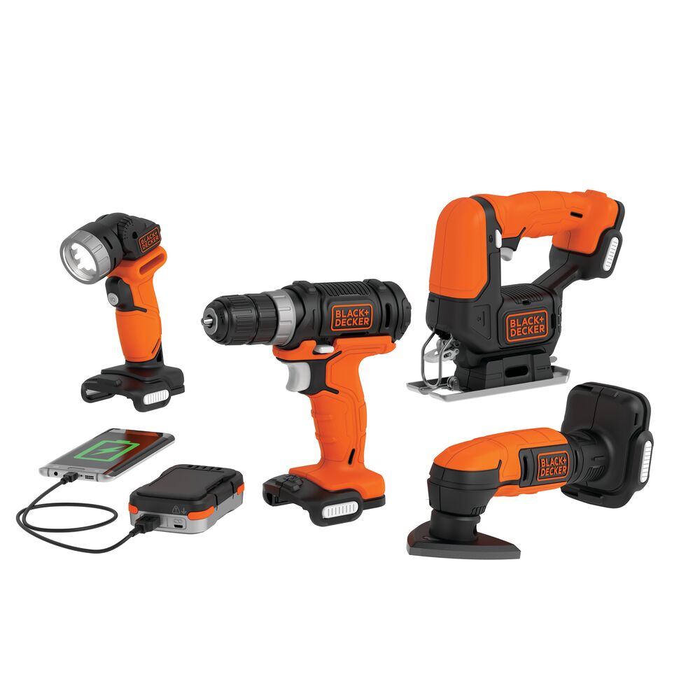 2.4A 1.5Ah GoPak 4 Tool Cordless Combo Kit with Drill Driver, Sander, Jigsaw & LED Light for DIY Projects