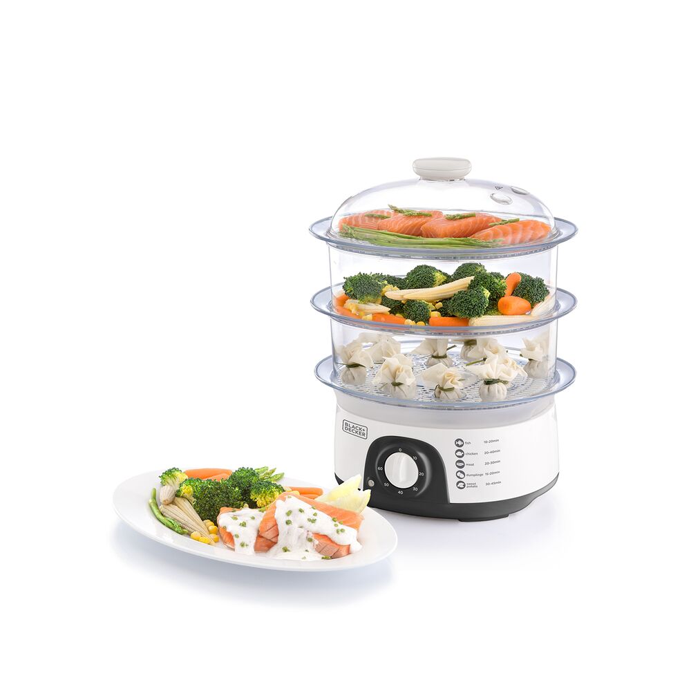 Brown Box 775W 10 Liter 3-Tier Food Steamer with Timer, White