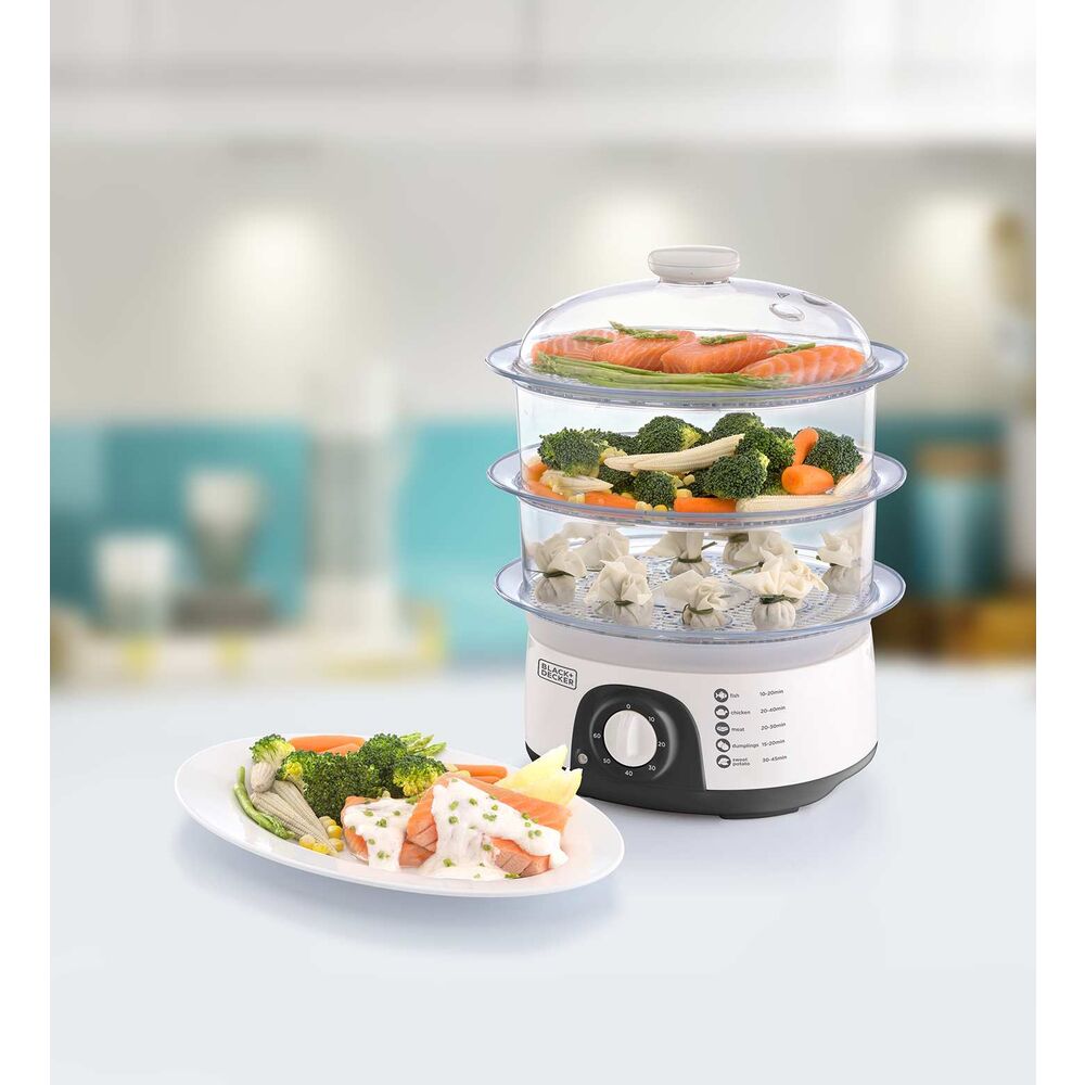 Brown Box 775W 10 Liter 3-Tier Food Steamer with Timer, White