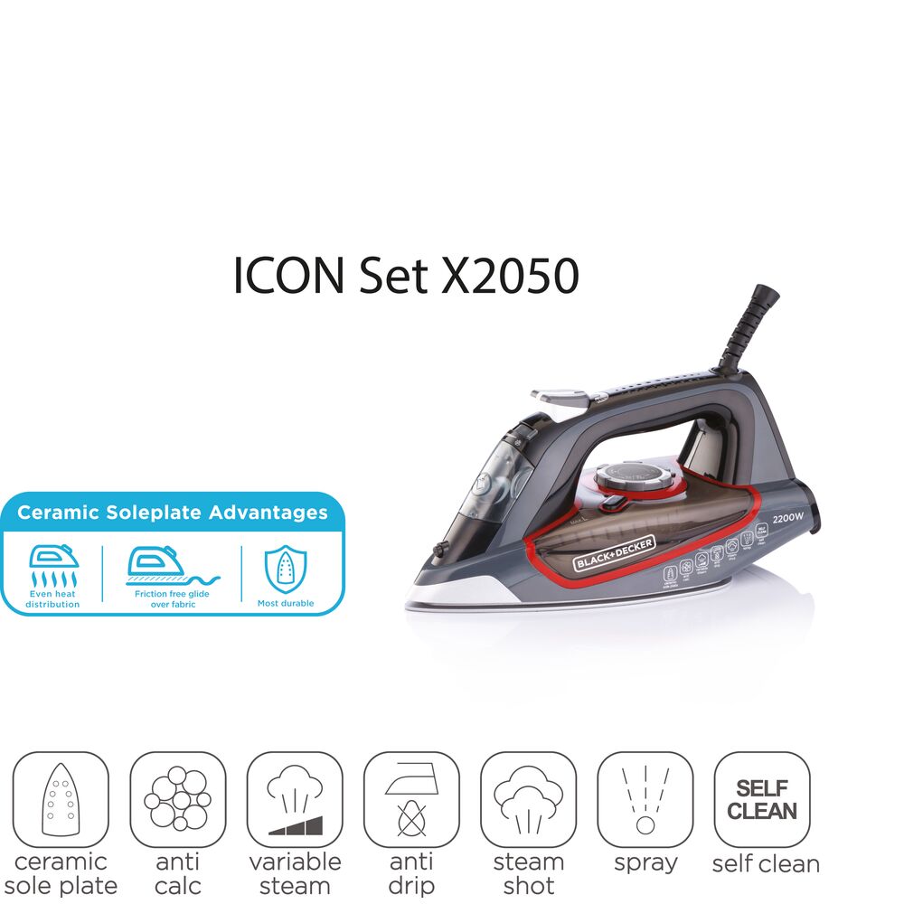 Brown Box 2200W Steam Iron Ceramic Soleplate with Self Clean, Multicolour