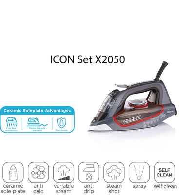 Brown Box 2200W Steam Iron Ceramic Soleplate with Self Clean, Multicolour