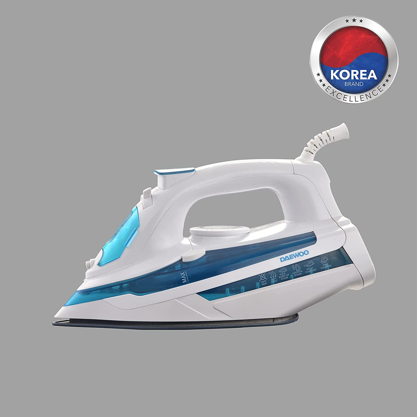 2400W Steam Iron With Ceramic Soleplate, Antidrip, Anticalc, Auto Shutoff, Self Clean, Spray & Steam Function Korean Technology White/Blue