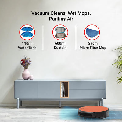 Milagrow RedHawk21- Wet Mopping Robotic Vacuum Cleaner with Large Water Tank & Dust Bin, 1500 Pa iBoost Suction, App Control, Gyro Mapping, Scheduling, Self-Charge with 4 Cleaning Modes (Red)