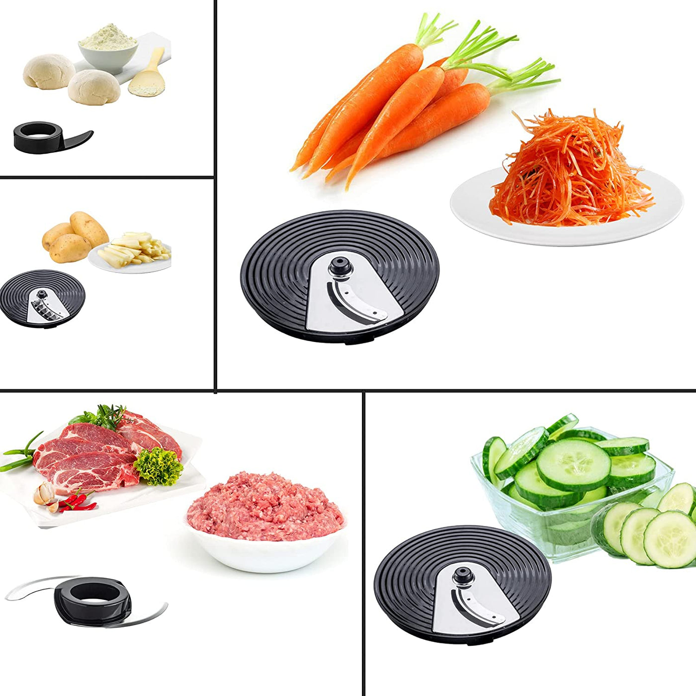 Food Processor 15 Functions 7-in-1 (Citrus Juicer + Chopper + Slicer + Julienne + Potato Cutter + Whisker/Emulsifier + Dough Maker)