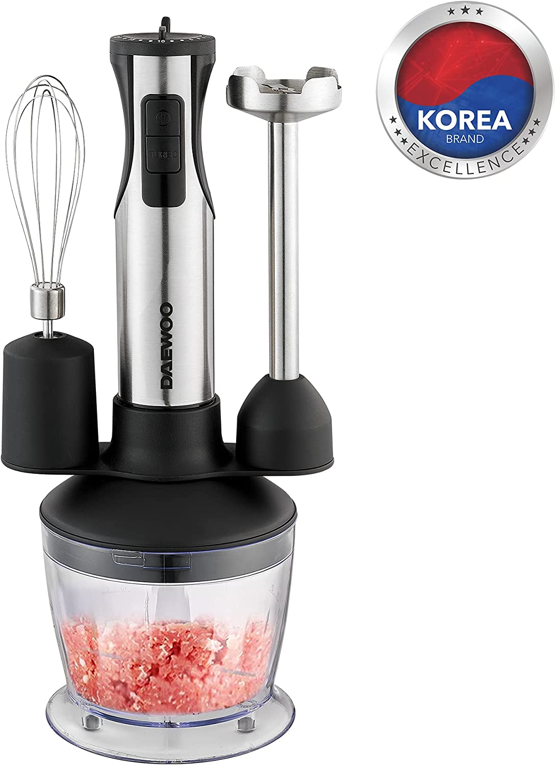 Bundle Set of Daewoo 600W 4-in-1 Stainless Steel Hand Blender with Chopper and Whisk + 700W 2 Slice Bread Toaster