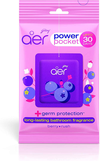 Godrej Aer Power Pocket Bathroom Fragrance -Berry Rush 10g with pack of 12