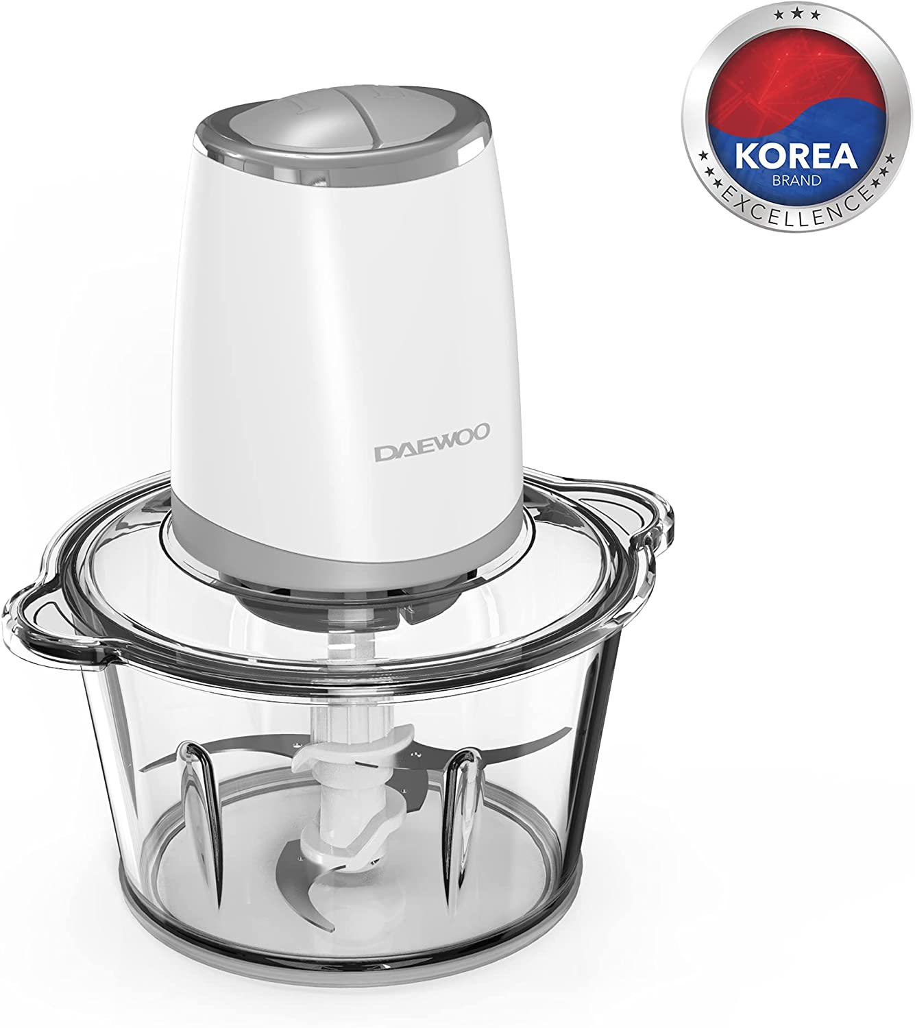 Daewoo 500W 1.8L Food Chopper with Glass Bowl, Quad Blade, Mincer & Grinder Function Korean Technology DFC2052 White