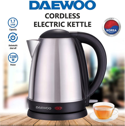 Bundle Set of Daewoo 2400W Steam Iron with Ceramic Soleplate + 1.7 Liter Stainless Steel Electric Kettle 2200W