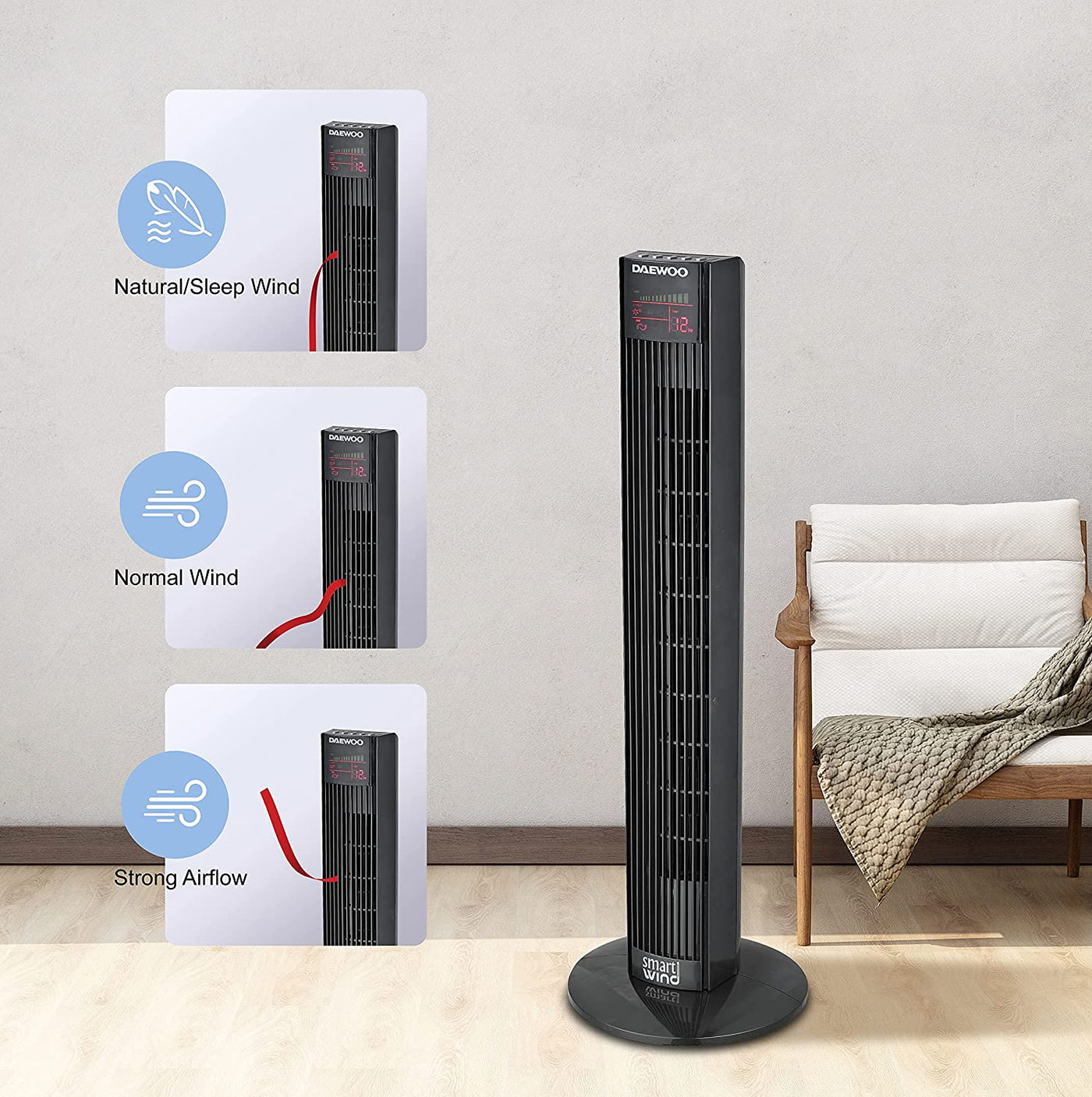 Brown Box 36 inch Digital Tower Fan with Remote, Timer, Oscillation, 3 Fan Speeds & 3 Wind Modes