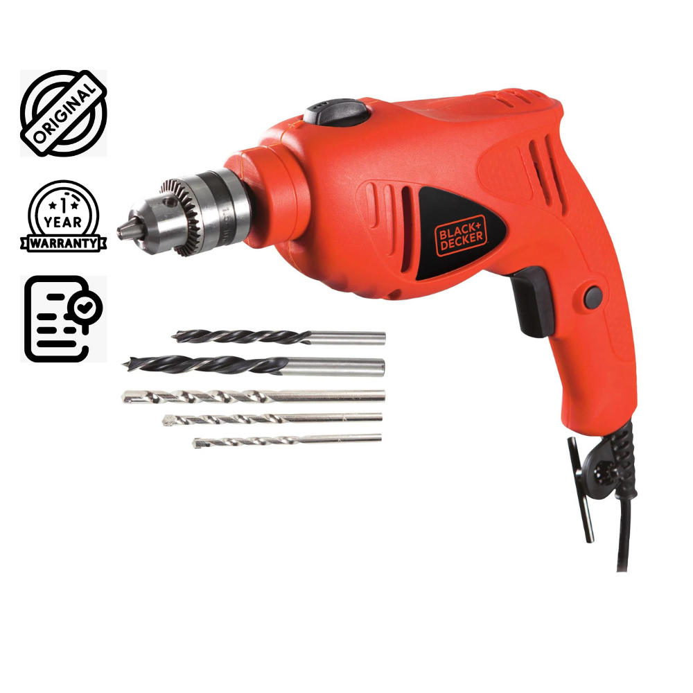 Brown Box Hammer Drill Single Speed For Wood, Steel And Masonry Drilling With 5-Pieces High Performance Masonry Drill Bits 500W