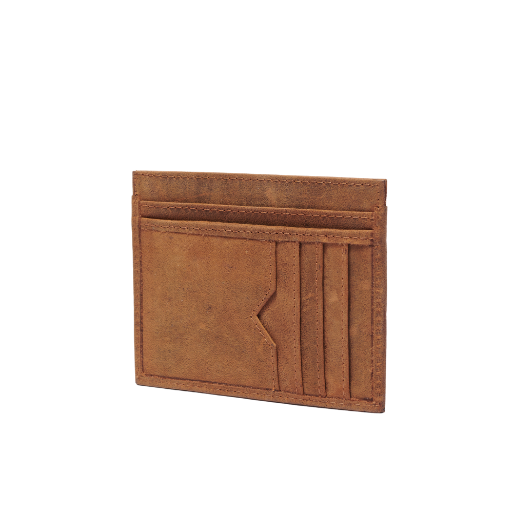 Leather Card Holder Foldable Brown