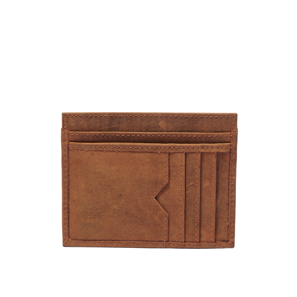 Leather Card Holder Foldable Brown