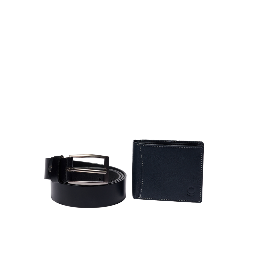Leather Belt & Wallet - Combo Navy Blue