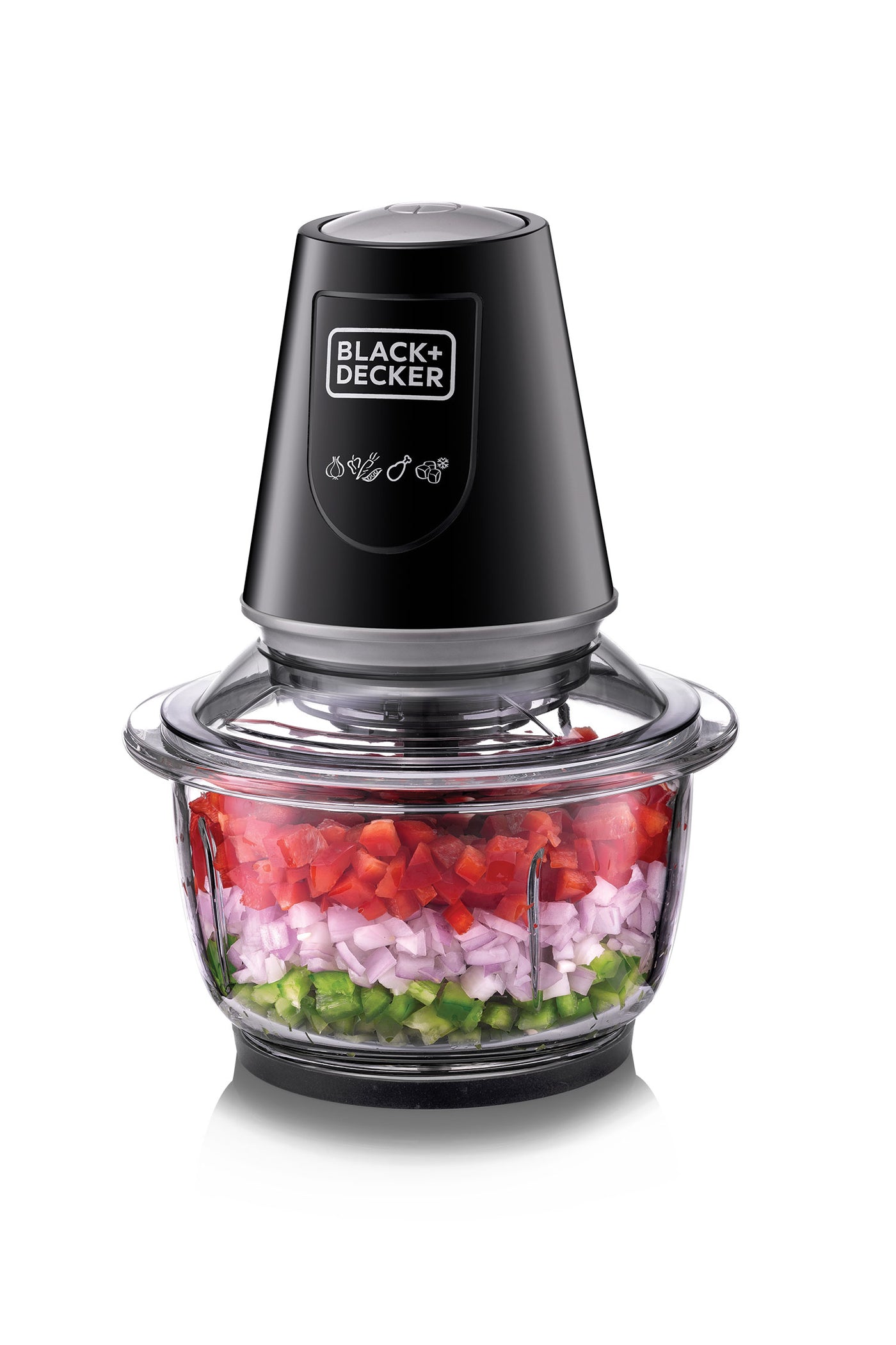 BLACK+DECKER 400W 1.2L Vertical Glass Chopper/Mincer XXL Glass Bowl Capacity With Removable Four Blade System Helps, Chop/Crush Ice/Mince/Grind/Puree Variety Of Ingredients GC400-B5