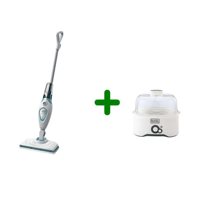 Bundle Set of Black+Decker 1300W Steam Mop with Superheated Steam, Swivel Head and Microfibre Pad +  6 Piece Egg Cooker
