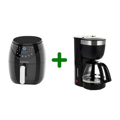 Bundle Set of Daewoo Digital Air Fryer with Rapid Air Circulation Technology 1500W + 10 Cup Coffee Maker for Drip Coffee and Espresso