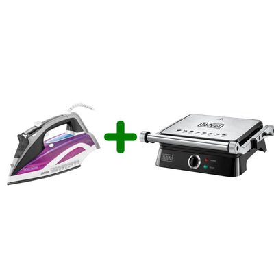 Bundle Set of Black+Decker  2800W Digital Pre-Programmed Steam Iron + 1400W Contact Grill With Full Flat Grill For Barbecue