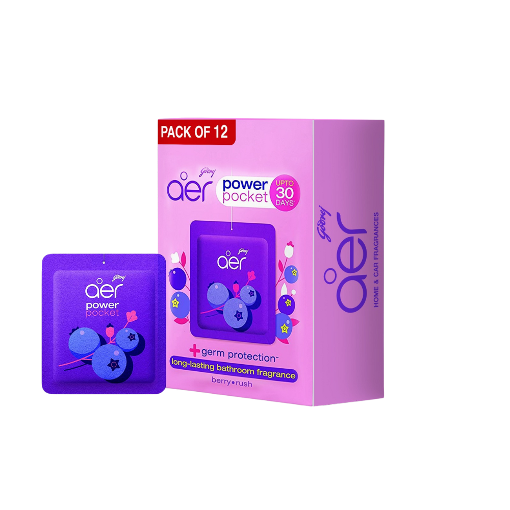 Godrej Aer Power Pocket Bathroom Fragrance -Berry Rush 10g with pack of 12