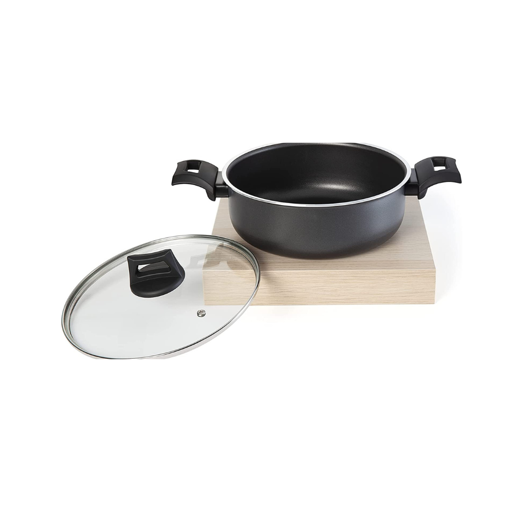 24cm Non-Stick Casserole, Stockpot & Stewpot with Glass Lid and 5 Layer PTFE Teflon Non-Stick Spray Coating