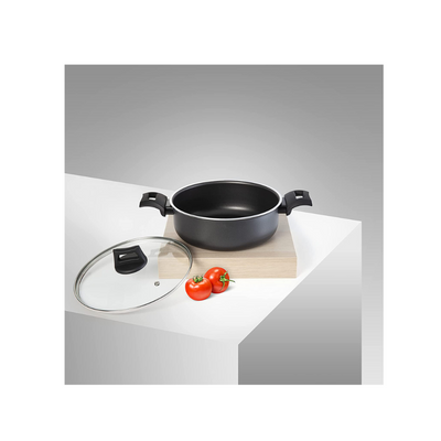 26cm Non-Stick Casserole, Stockpot & Stewpot with Glass Lid and 5 Layer PTFE Teflon Non-Stick Spray Coating