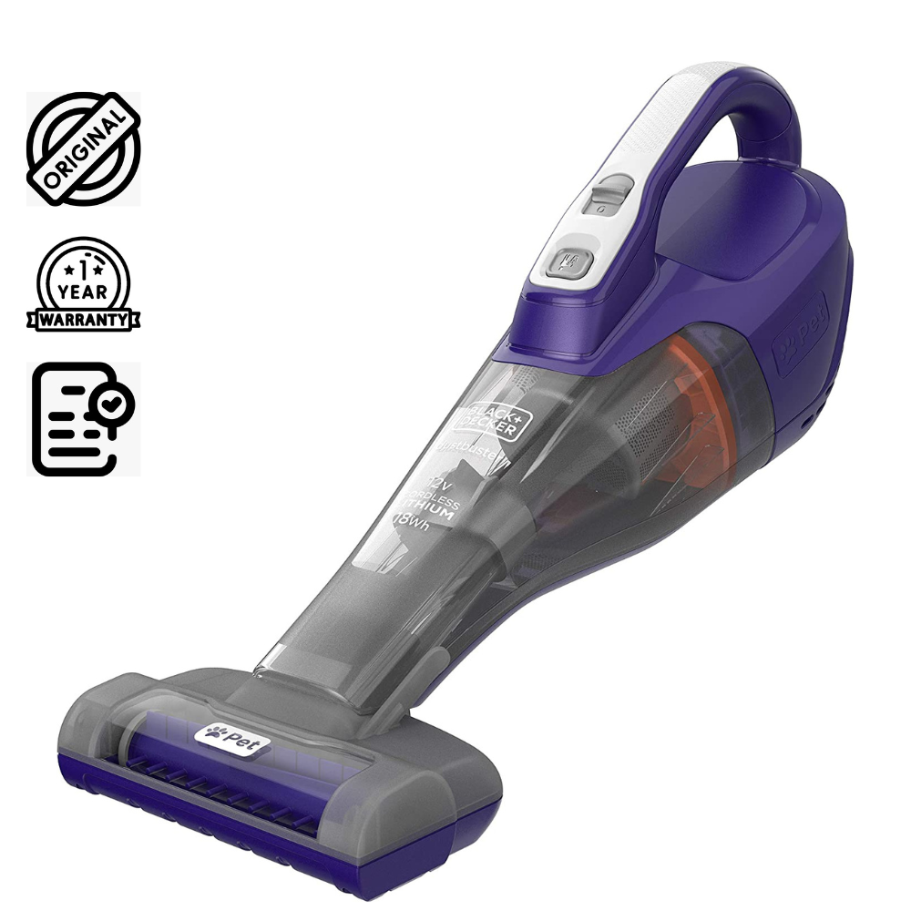 Brown Box 12V 1.5Ah Li-Ion 400ml Cordless Dustbuster Handheld Pet Care Vacuum with Motorized Pet Head, Jack Plug Charger & Wall Mount for Home & Car, Purple/Grey