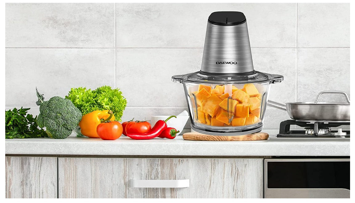 500W 1.8L Stainless Steel Food Chopper with Glass Bowl, Quad Blade, Mincer & Grinder Function