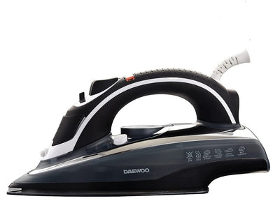 Bundle Set of Daewoo 2200W Steam Iron with Ceramic Soleplate, Anti-Drip, Anti-Calc, Auto Shut-Off, Self Clean, Spray & Steam Function + 1200W Handheld Portable Garment Steamer with Cloth & Lint Brush