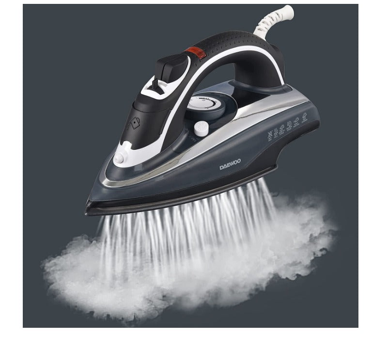 Bundle Set of Daewoo 2200W Steam Iron with Ceramic Soleplate, Anti-Drip, Anti-Calc, Auto Shut-Off, Self Clean, Spray & Steam Function + 1200W Handheld Portable Garment Steamer with Cloth & Lint Brush