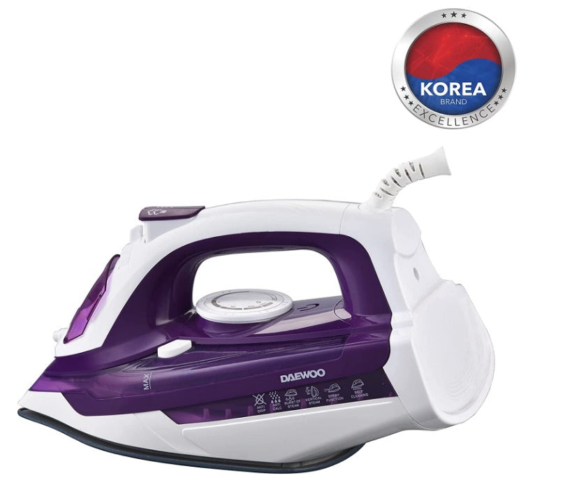 Bundle Set of Daewoo 2400W Steam Iron with Ceramic Soleplate + 1.7 Liter Stainless Steel Electric Kettle with Dual Water Window 2200W