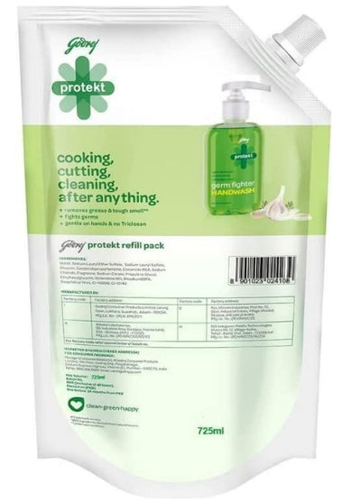 Godrej Protekt Germ Fighter Handwash Refill Pack | Lime & Eucalyptus | Germ Protection & Soft on Hands - 725 ml