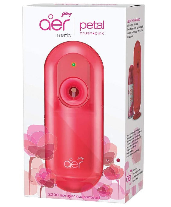 aer matic Automatic Air Freshener Auto Spray Kit with Flexi Control Petal Crush Pink 225 ml