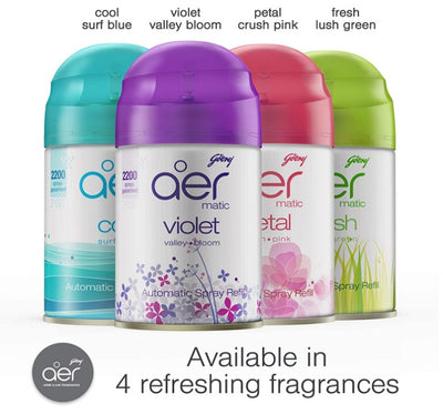 aer matic Automatic Air Freshener Auto Spray Kit with Flexi Control Petal Crush Pink 225 ml