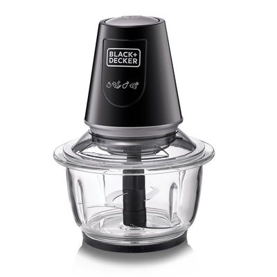 BLACK+DECKER 400W 1.2L Vertical Glass Chopper/Mincer XXL Glass Bowl Capacity With Removable Four Blade System Helps, Chop/Crush Ice/Mince/Grind/Puree Variety Of Ingredients GC400-B5